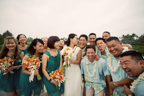 LOVE the teal and orange color scheme bridal party